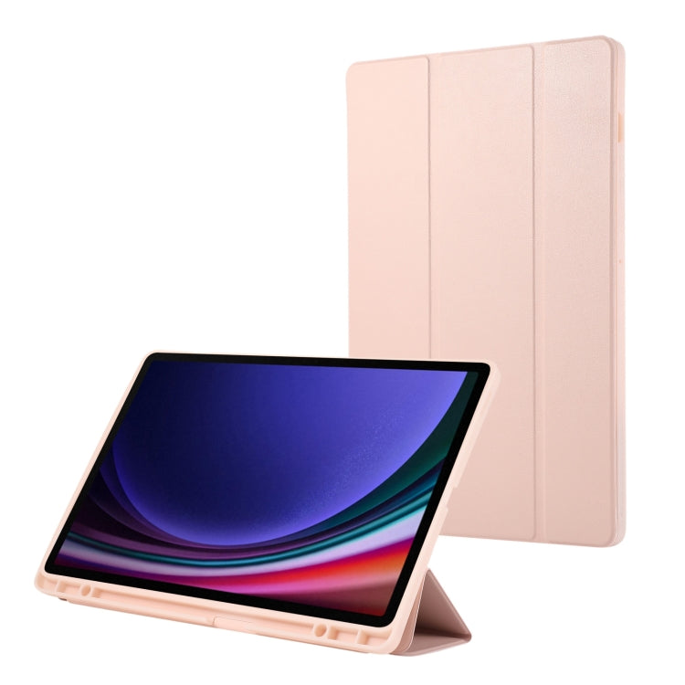 For Samsung Galaxy Tab S9+ 3-Fold Pure Color TPU Leather Tablet Case with Pen Slot(Pink) - Galaxy Tab S9+ Cases by buy2fix | Online Shopping UK | buy2fix