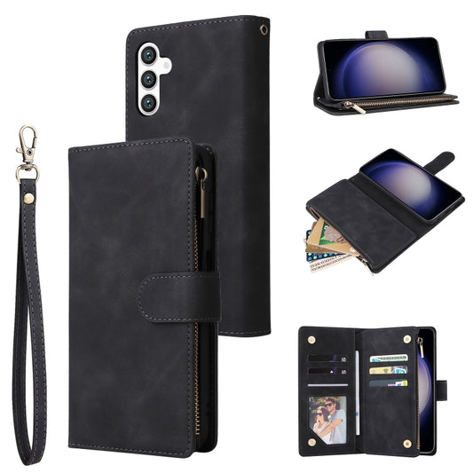 For Samsung Galaxy S24 5G Multifunctional Frosted Zipper Wallet Leather Phone Case(Black) - Galaxy S24 5G Cases by buy2fix | Online Shopping UK | buy2fix