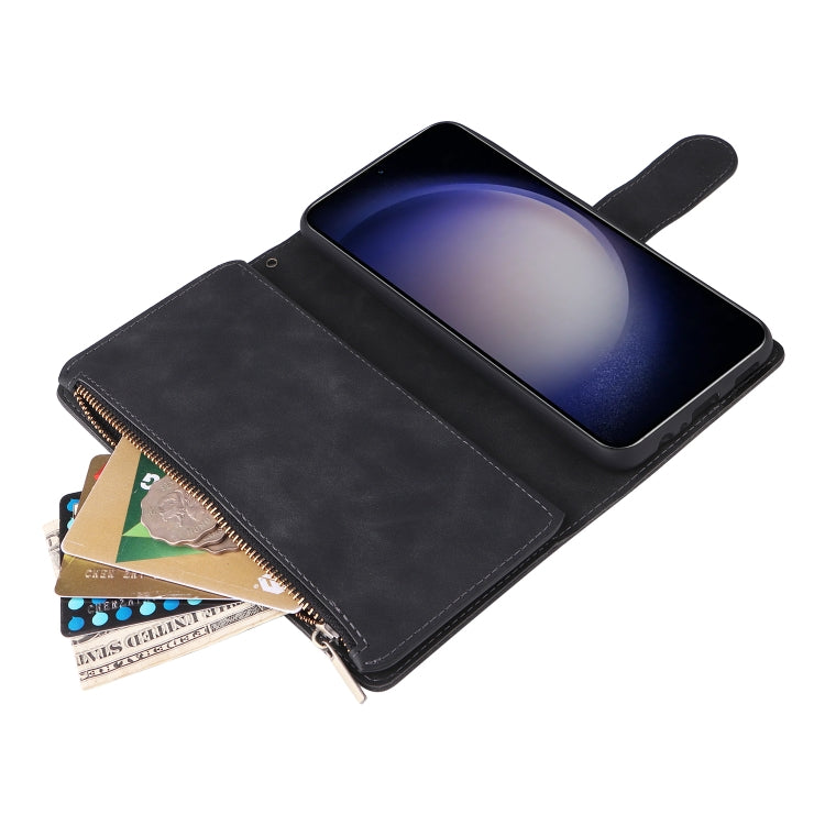 For Samsung Galaxy S24 5G Multifunctional Frosted Zipper Wallet Leather Phone Case(Black) - Galaxy S24 5G Cases by buy2fix | Online Shopping UK | buy2fix