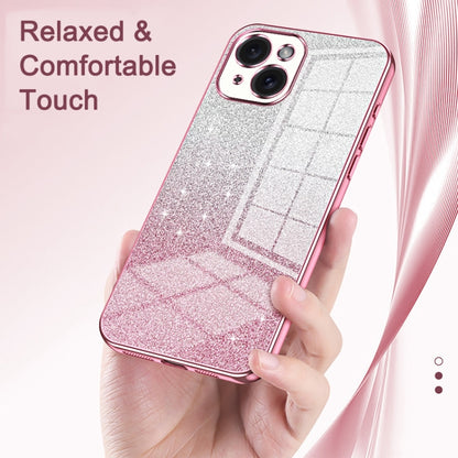 For iPhone 16 Gradient Glitter Powder Electroplated Phone Case(Transparent) - iPhone 16 Cases by buy2fix | Online Shopping UK | buy2fix