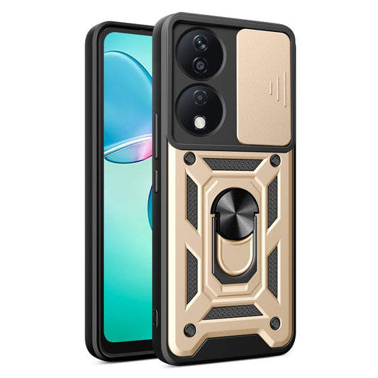 For Honor X7b Sliding Camera Cover Design TPU+PC Phone Case(Gold) - Honor Cases by buy2fix | Online Shopping UK | buy2fix