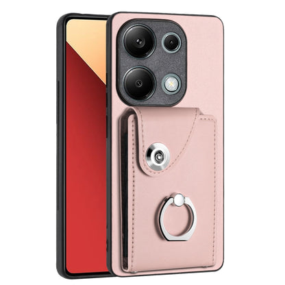 For Xiaomi Redmi Note 13 Pro 4G Global Organ Card Bag Ring Holder PU Phone Case(Pink) - Note 13 Pro Cases by buy2fix | Online Shopping UK | buy2fix