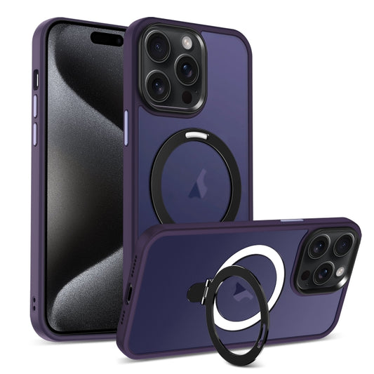 For iPhone 15 Pro MagSafe Holder Skin-feel PC Hybrid TPU Phone Case(Dark Purple) - iPhone 15 Pro Cases by buy2fix | Online Shopping UK | buy2fix