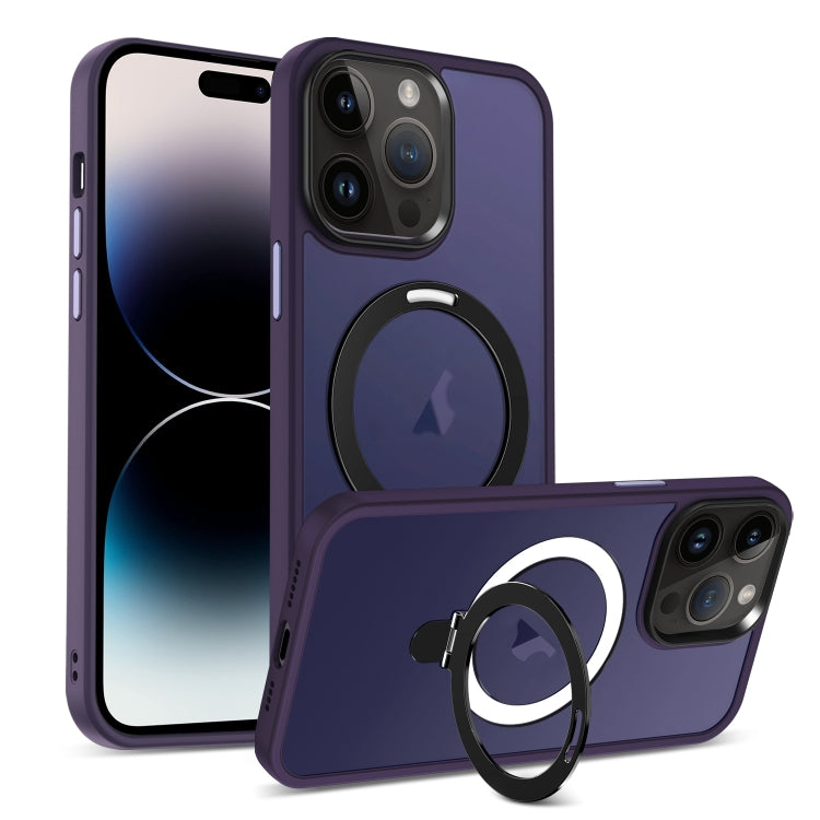 For iPhone 14 Pro Max MagSafe Holder Skin-feel PC Hybrid TPU Phone Case(Dark Purple) - iPhone 14 Pro Max Cases by buy2fix | Online Shopping UK | buy2fix