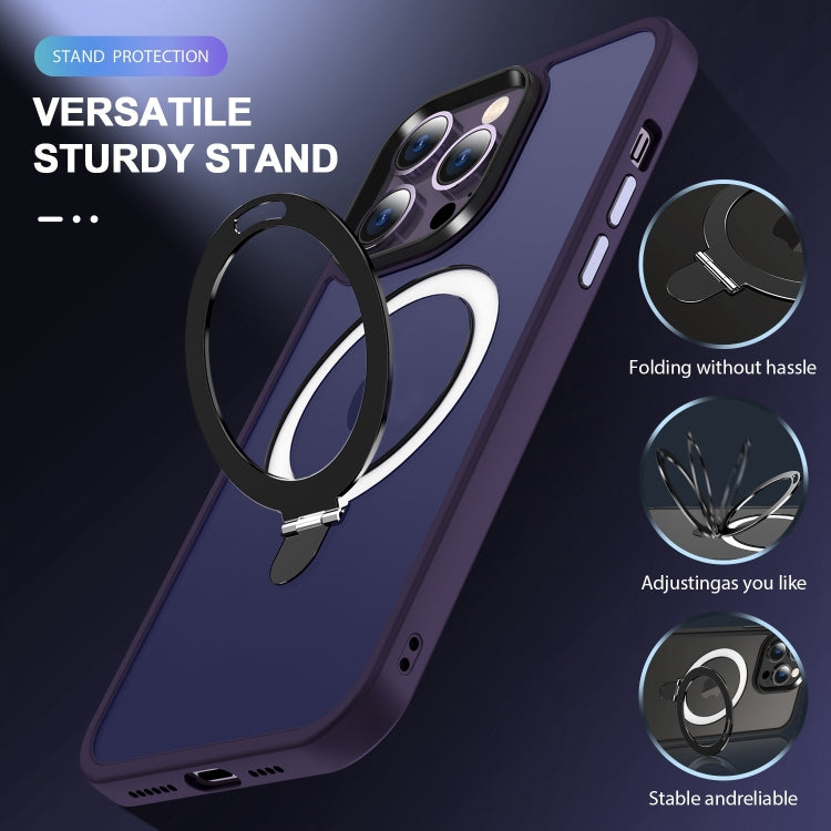 For iPhone 16 Pro Skin-feel MagSafe Holder PC Hybrid TPU Phone Case(Dark Purple) - iPhone 16 Pro Cases by buy2fix | Online Shopping UK | buy2fix