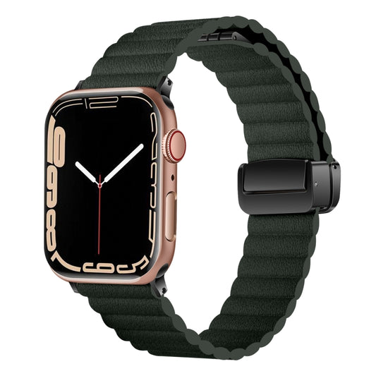 For Apple Watch Series 8 45mm Water Ripple Magnetic Folding Buckle Watch Band, Style: Bold Version(Dark Green) - Watch Bands by buy2fix | Online Shopping UK | buy2fix