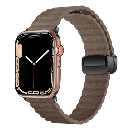 For Apple Watch SE 2022 44mm Water Ripple Magnetic Folding Buckle Watch Band, Style: Bold Version(Light Brown) - Watch Bands by buy2fix | Online Shopping UK | buy2fix