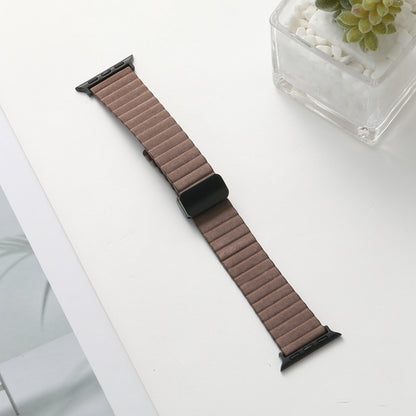 For Apple Watch SE 2022 44mm Water Ripple Magnetic Folding Buckle Watch Band, Style: Bold Version(Light Brown) - Watch Bands by buy2fix | Online Shopping UK | buy2fix