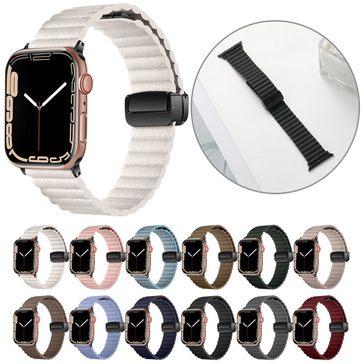 For Apple Watch Series 8 45mm Water Ripple Magnetic Folding Buckle Watch Band, Style: Bold Version(Khaki) - Watch Bands by buy2fix | Online Shopping UK | buy2fix