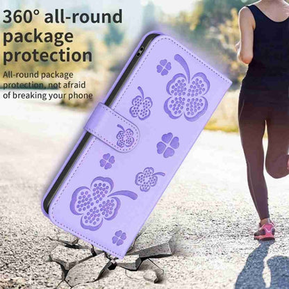 For Xiaomi Redmi Note 12 Pro 5G Global Four-leaf Embossed Leather Phone Case(Purple) - Xiaomi Cases by buy2fix | Online Shopping UK | buy2fix