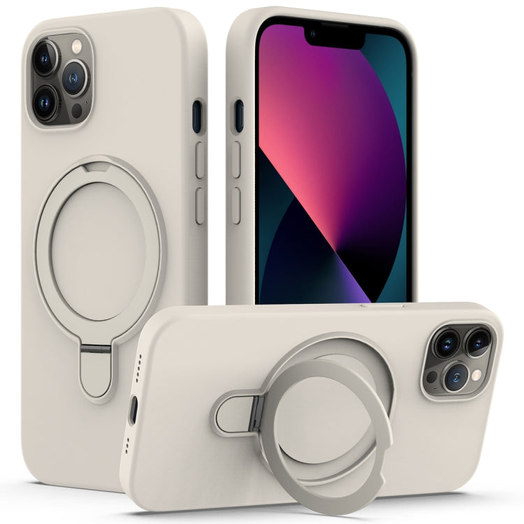 For iPhone 12 Pro MagSafe Magnetic Liquid Silicone Phone Case with Ring Holder(Antique White) - iPhone 12 / 12 Pro Cases by buy2fix | Online Shopping UK | buy2fix