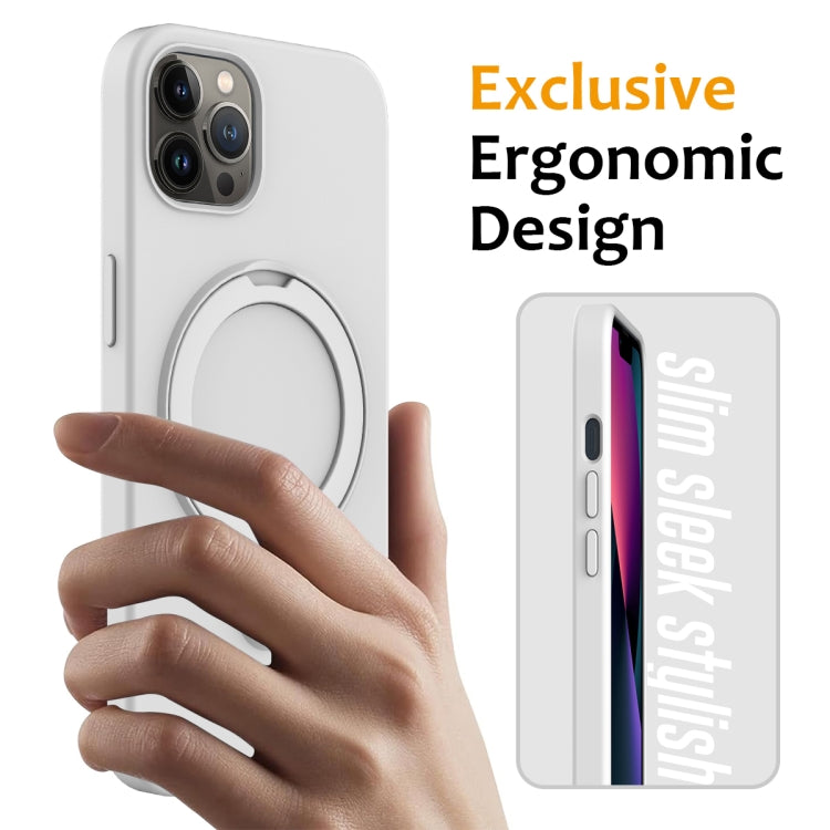 For iPhone 12 Pro MagSafe Magnetic Liquid Silicone Phone Case with Ring Holder(Antique White) - iPhone 12 / 12 Pro Cases by buy2fix | Online Shopping UK | buy2fix