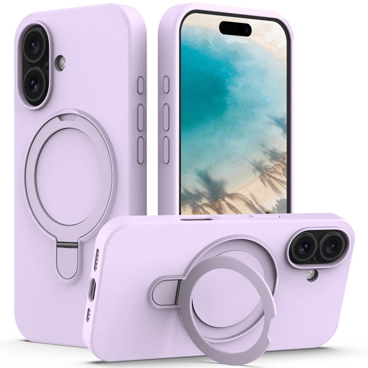 For iPhone 16 Liquid Silicone MagSafe Magnetic Phone Case with Ring Holder(Lilac Purple) - iPhone 16 Cases by buy2fix | Online Shopping UK | buy2fix