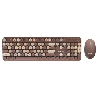 AULA AC306 104 Keys Retro Wireless Keyboard + Mouse Combo Set(Coffee Colorful) - Wireless Keyboard by AULA | Online Shopping UK | buy2fix