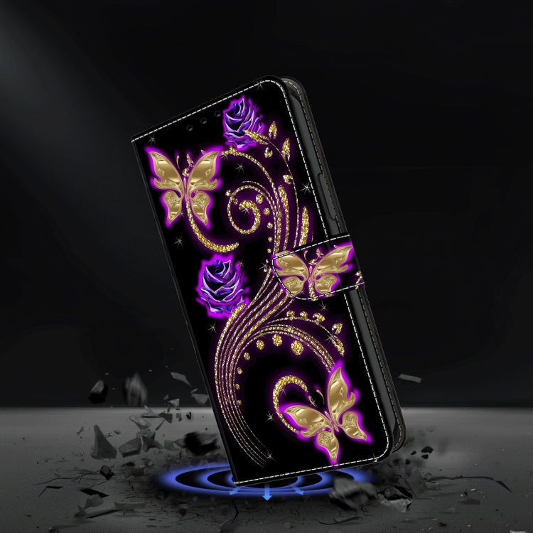 For Samsung Galaxy A25 5G Crystal 3D Shockproof Protective Leather Phone Case(Purple Flower Butterfly) - Galaxy Phone Cases by buy2fix | Online Shopping UK | buy2fix