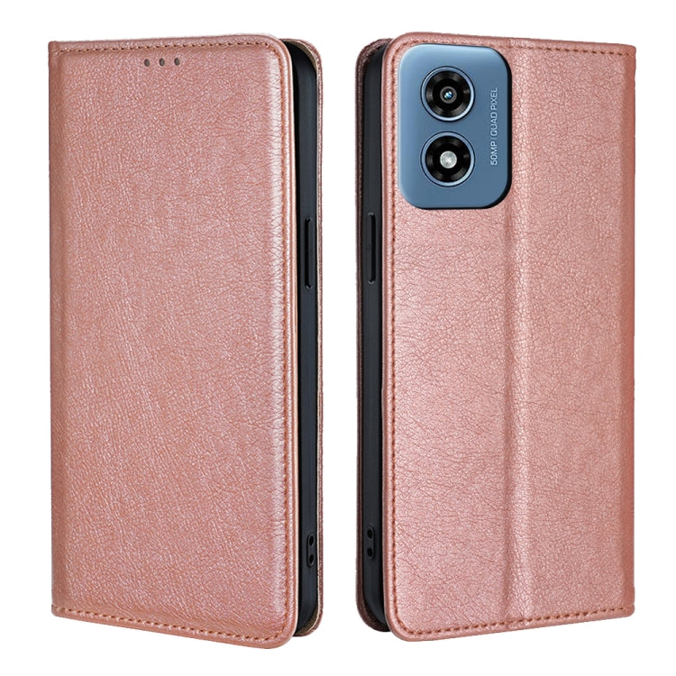 For Motorola Moto G Play 4G 2024 Gloss Oil Solid Color Magnetic Leather Phone Case(Rose Gold) - Motorola Cases by buy2fix | Online Shopping UK | buy2fix