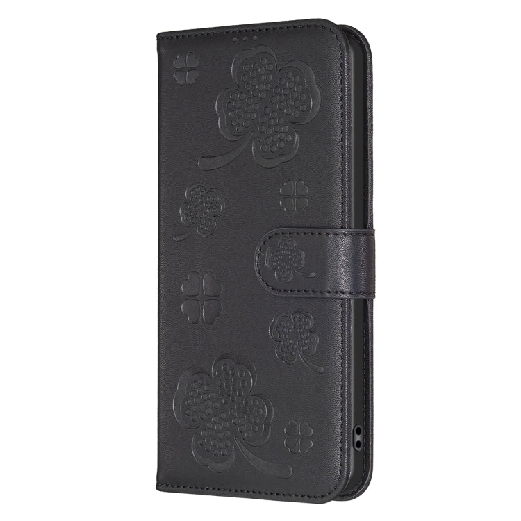 For iPhone 16 Pro Four-leaf Embossed Leather Phone Case(Black) - iPhone 16 Pro Cases by buy2fix | Online Shopping UK | buy2fix