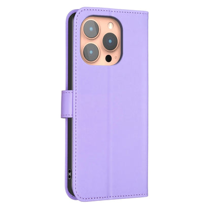 For iPhone 16 Pro Four-leaf Embossed Leather Phone Case(Purple) - iPhone 16 Pro Cases by buy2fix | Online Shopping UK | buy2fix