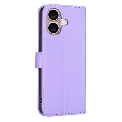 For iPhone 16 Four-leaf Embossed Leather Phone Case(Purple) - iPhone 16 Cases by buy2fix | Online Shopping UK | buy2fix