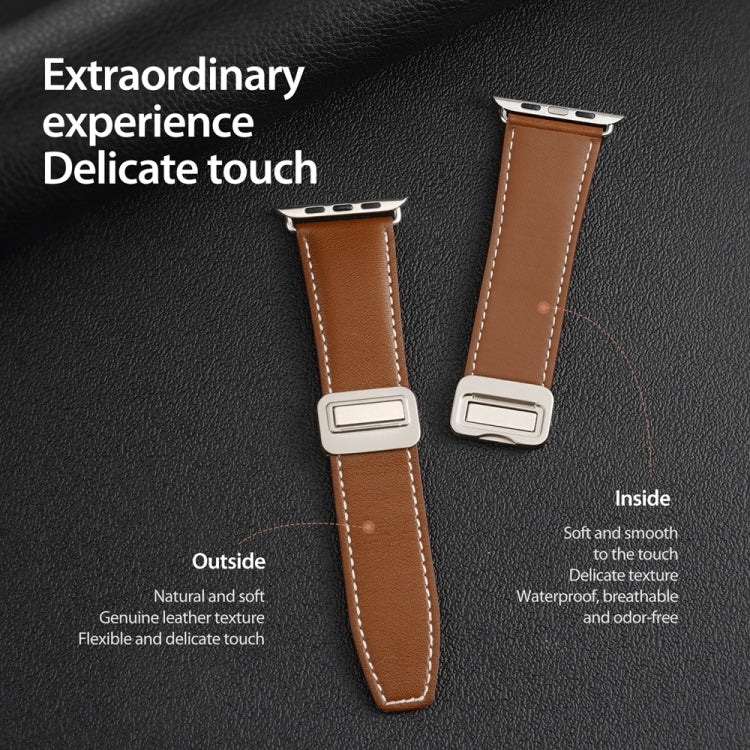 For Apple Watch SE 2023 44mm DUX DUCIS YA Series Magnetic Buckle Genuine Leather Watch Band(Brown) - Watch Bands by DUX DUCIS | Online Shopping UK | buy2fix