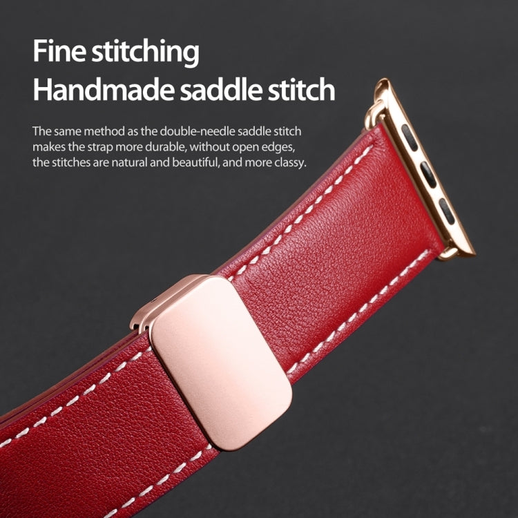 For Apple Watch SE 2023 40mm DUX DUCIS YA Series Magnetic Buckle Genuine Leather Watch Band(Red) - Watch Bands by DUX DUCIS | Online Shopping UK | buy2fix