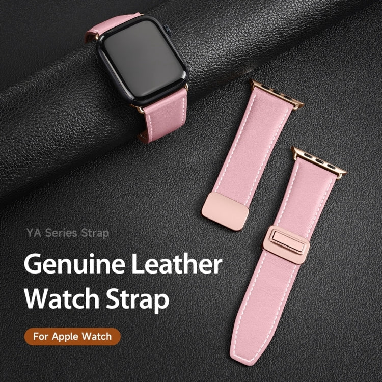 For Apple Watch Ultra 2 49mm DUX DUCIS YA Series Magnetic Buckle Genuine Leather Watch Band(Pink) - Watch Bands by DUX DUCIS | Online Shopping UK | buy2fix