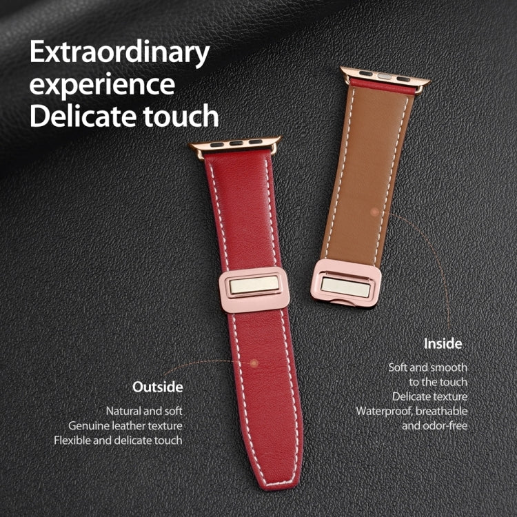 For Apple Watch Ultra 49mm DUX DUCIS YA Series Magnetic Buckle Genuine Leather Watch Band(Red) - Watch Bands by DUX DUCIS | Online Shopping UK | buy2fix