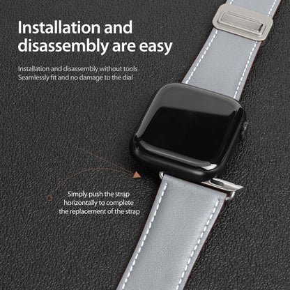 For Apple Watch SE 2022 44mm DUX DUCIS YA Series Magnetic Buckle Genuine Leather Watch Band(Grey) - Watch Bands by DUX DUCIS | Online Shopping UK | buy2fix