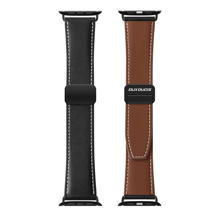 For Apple Watch Series 7 41mm DUX DUCIS YA Series Magnetic Buckle Genuine Leather Watch Band(Black) - Watch Bands by DUX DUCIS | Online Shopping UK | buy2fix