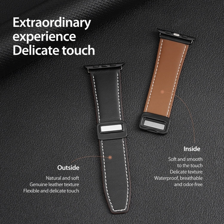 For Apple Watch Series 7 41mm DUX DUCIS YA Series Magnetic Buckle Genuine Leather Watch Band(Black) - Watch Bands by DUX DUCIS | Online Shopping UK | buy2fix