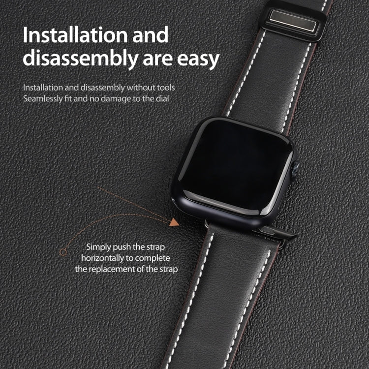 For Apple Watch Series 7 41mm DUX DUCIS YA Series Magnetic Buckle Genuine Leather Watch Band(Black) - Watch Bands by DUX DUCIS | Online Shopping UK | buy2fix