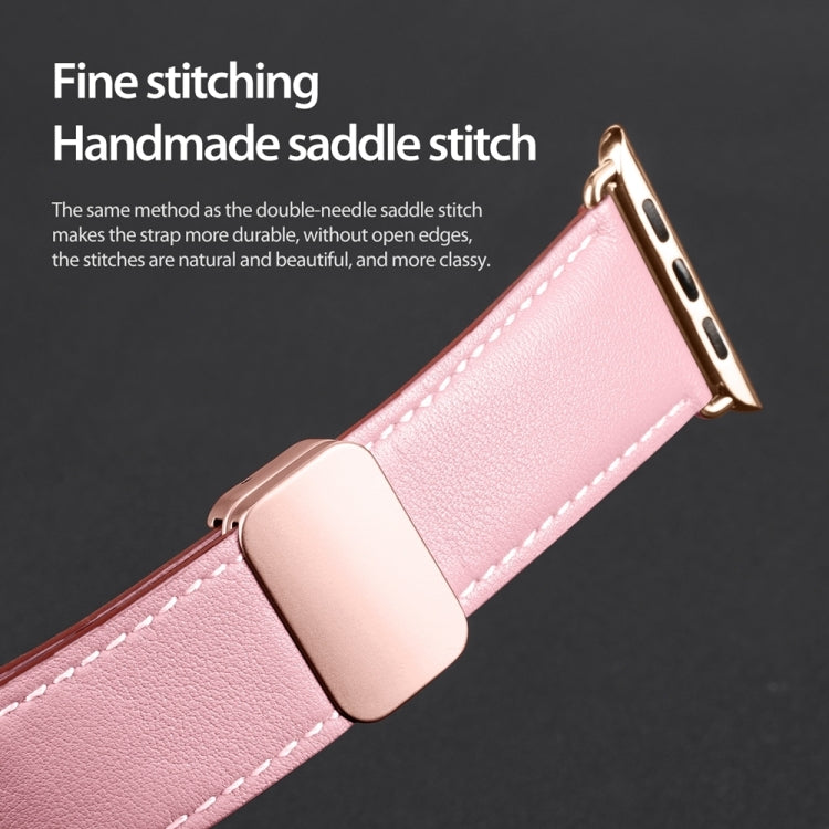 For Apple Watch SE 40mm DUX DUCIS YA Series Magnetic Buckle Genuine Leather Watch Band(Pink) - Watch Bands by DUX DUCIS | Online Shopping UK | buy2fix