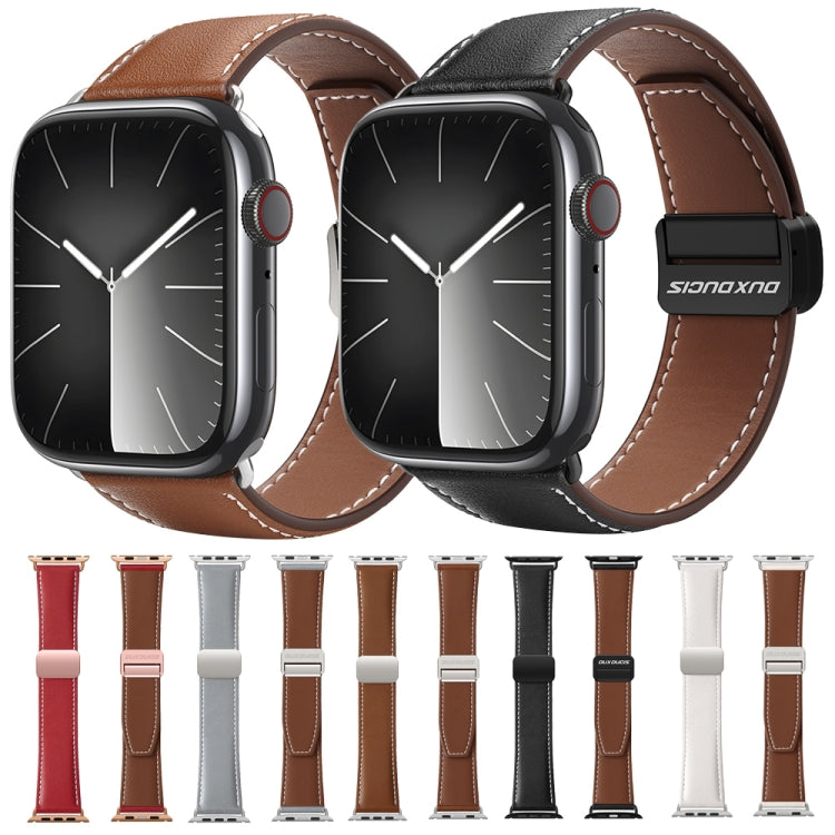 For Apple Watch SE 2022 40mm DUX DUCIS YA Series Magnetic Buckle Genuine Leather Watch Band(Brown) - Watch Bands by DUX DUCIS | Online Shopping UK | buy2fix