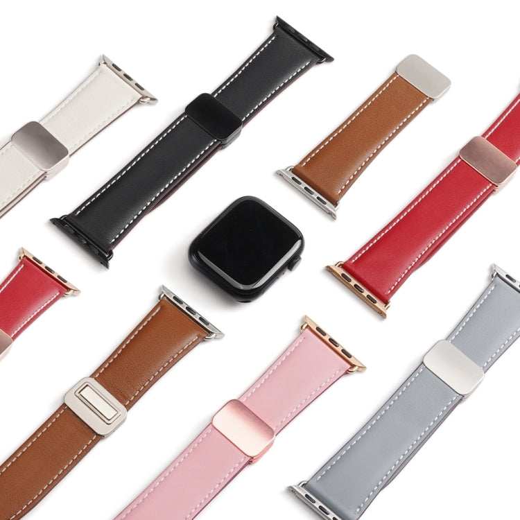 For Apple Watch SE 2022 40mm DUX DUCIS YA Series Magnetic Buckle Genuine Leather Watch Band(Red) - Watch Bands by DUX DUCIS | Online Shopping UK | buy2fix