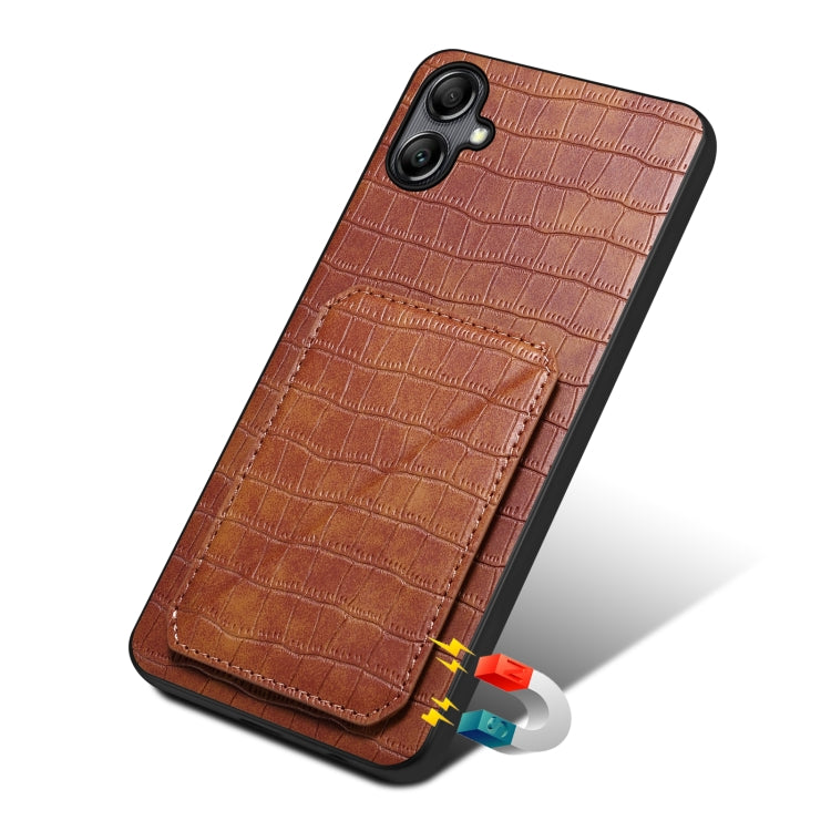 For Samsung Galaxy A14 4G/5G Denior Imitation Crocodile Leather Back Phone Case with Holder(Brown) - Galaxy Phone Cases by Denior | Online Shopping UK | buy2fix