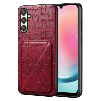 For Samsung Galaxy A24 4G Denior Imitation Crocodile Leather Back Phone Case with Holder(Rose Red) - Galaxy Phone Cases by Denior | Online Shopping UK | buy2fix