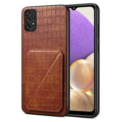 For Samsung Galaxy A32 5G Denior Imitation Crocodile Leather Back Phone Case with Holder(Brown) - Galaxy Phone Cases by Denior | Online Shopping UK | buy2fix