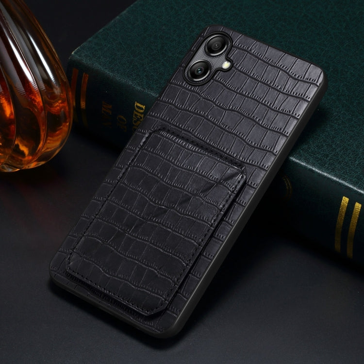 For Samsung Galaxy A70 Denior Imitation Crocodile Leather Back Phone Case with Holder(Black) - Galaxy Phone Cases by Denior | Online Shopping UK | buy2fix