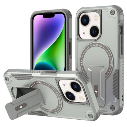 For iPhone 14 MagSafe Holder Armor PC Hybrid TPU Phone Case(Grey) - iPhone 14 Cases by buy2fix | Online Shopping UK | buy2fix