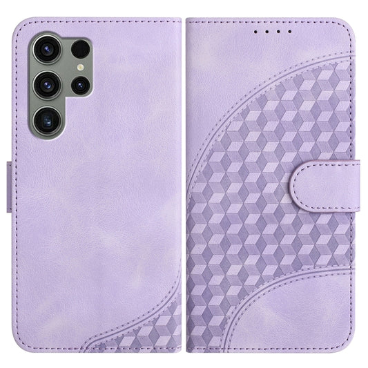 For Samsung Galaxy S24 Ultra 5G YX0060 Elephant Head Embossed Phone Leather Case with Lanyard(Light Purple) - Galaxy S24 Ultra 5G Cases by buy2fix | Online Shopping UK | buy2fix