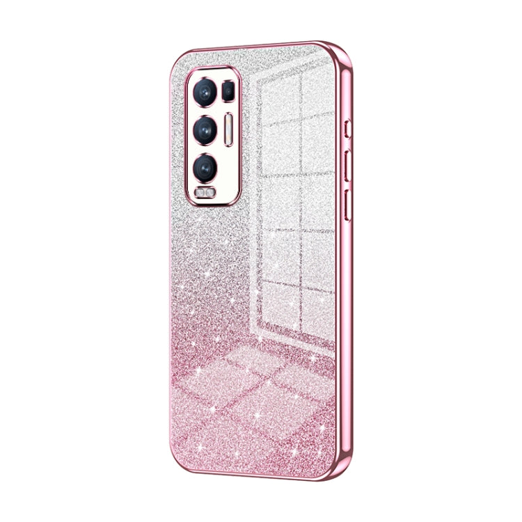 For OPPO Reno5 Pro+ Gradient Glitter Powder Electroplated Phone Case(Pink) - OPPO Cases by buy2fix | Online Shopping UK | buy2fix