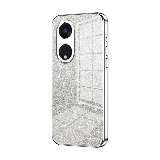 For OPPO Reno8 T 5G Gradient Glitter Powder Electroplated Phone Case(Silver) - OPPO Cases by buy2fix | Online Shopping UK | buy2fix
