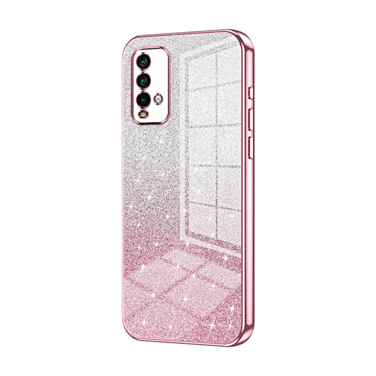 For Xiaomi Redmi Note 9 4G Gradient Glitter Powder Electroplated Phone Case(Pink) - Xiaomi Cases by buy2fix | Online Shopping UK | buy2fix