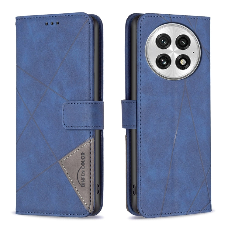 For OnePlus 13 BF05 Magnetic Buckle Rhombus Texture Leather Phone Case(Blue) - OnePlus Cases by buy2fix | Online Shopping UK | buy2fix