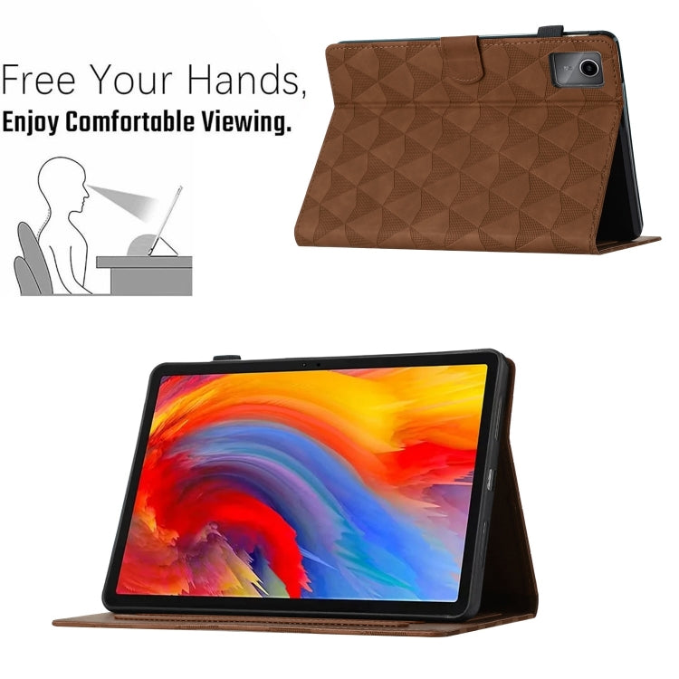 For Lenovo Tab M11/Xiaoxin Pad 11 2024 Diamond Texture Embossed Leather Smart Tablet Case(Brown) - Lenovo by buy2fix | Online Shopping UK | buy2fix