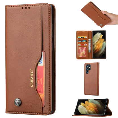 For Samsung Galaxy S25 Ultra 5G Knead Skin Texture Flip Leather Phone Case(Brown) - Galaxy S25 Ultra 5G Cases by buy2fix | Online Shopping UK | buy2fix