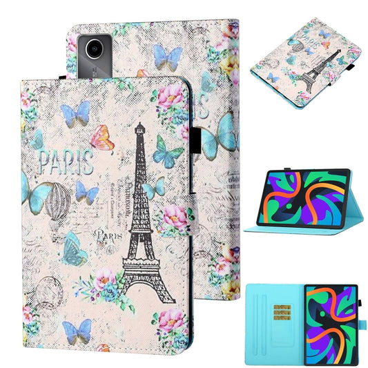 For Lenovo Tab M11/ Xiaoxin Pad 11 2024 Coloured Drawing Stitching Smart Leather Tablet Case(Tower Butterflies) - Lenovo by buy2fix | Online Shopping UK | buy2fix