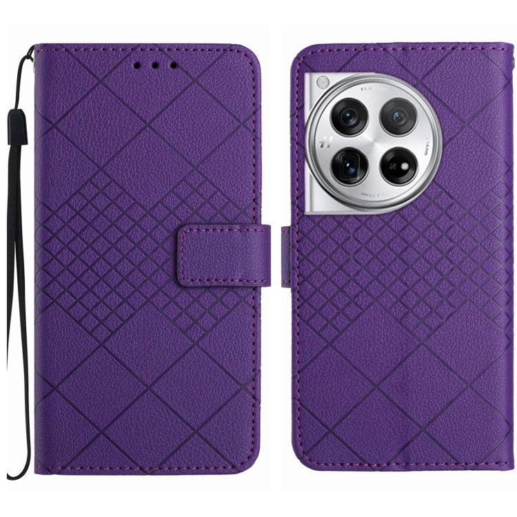 For OnePlus 12 5G Global Rhombic Grid Texture Leather Phone Case(Purple) - OnePlus Cases by buy2fix | Online Shopping UK | buy2fix