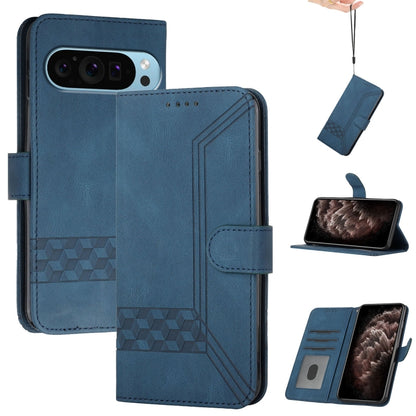 For Google Pixel 9 Pro Cubic Skin Feel Flip Leather Phone Case(Blue) - Google Cases by buy2fix | Online Shopping UK | buy2fix