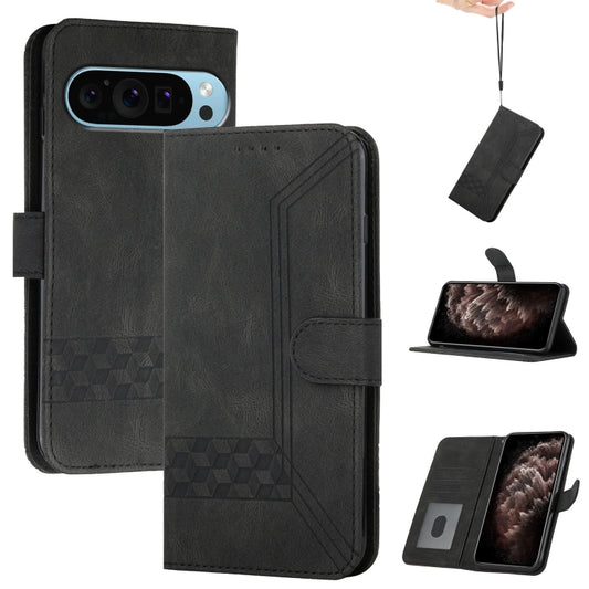 For Google Pixel 9 Pro Cubic Skin Feel Flip Leather Phone Case(Black) - Google Cases by buy2fix | Online Shopping UK | buy2fix